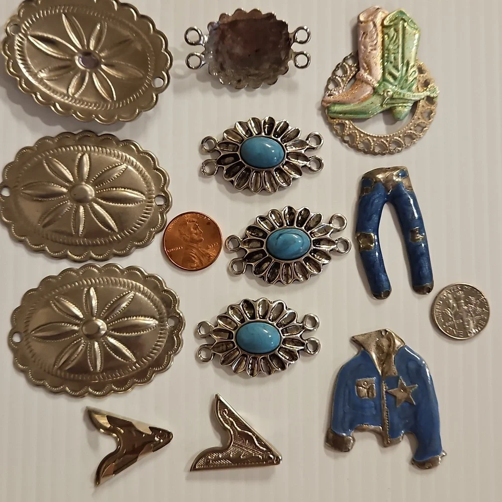 Lots of Western themed crafting brads charms and More silver blue gold - Picture 2 of 14